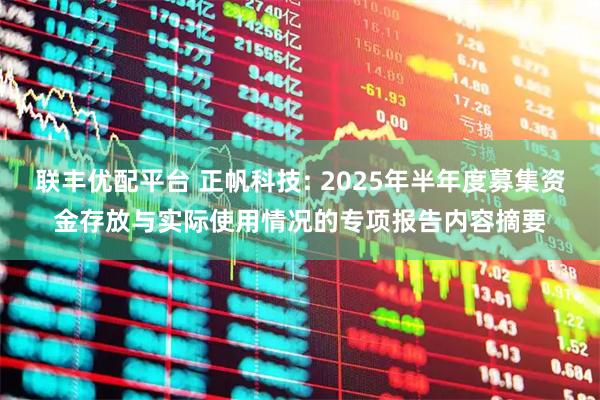 联丰优配平台 正帆科技: 2025年半年度募集资金存放与实际使用情况的专项报告内容摘要